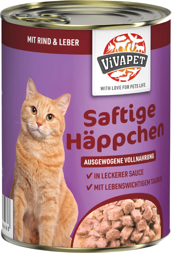 ViVAPET Katzen-Nassfutter Saftige Häppchen Rind und Leber